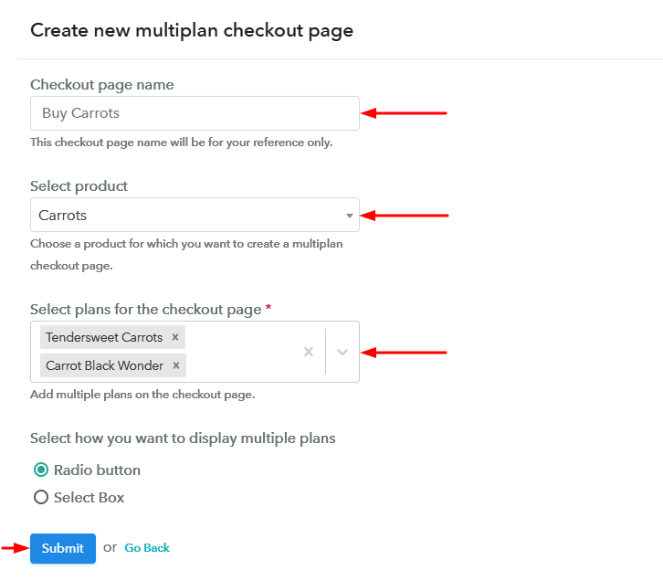 Create Multiplan Checkout to Sell Carrots Online
