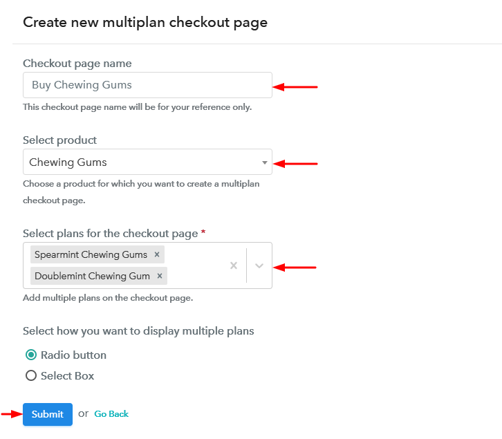 Create Multiplan Checkout Page to Sell Chewing Gums Online