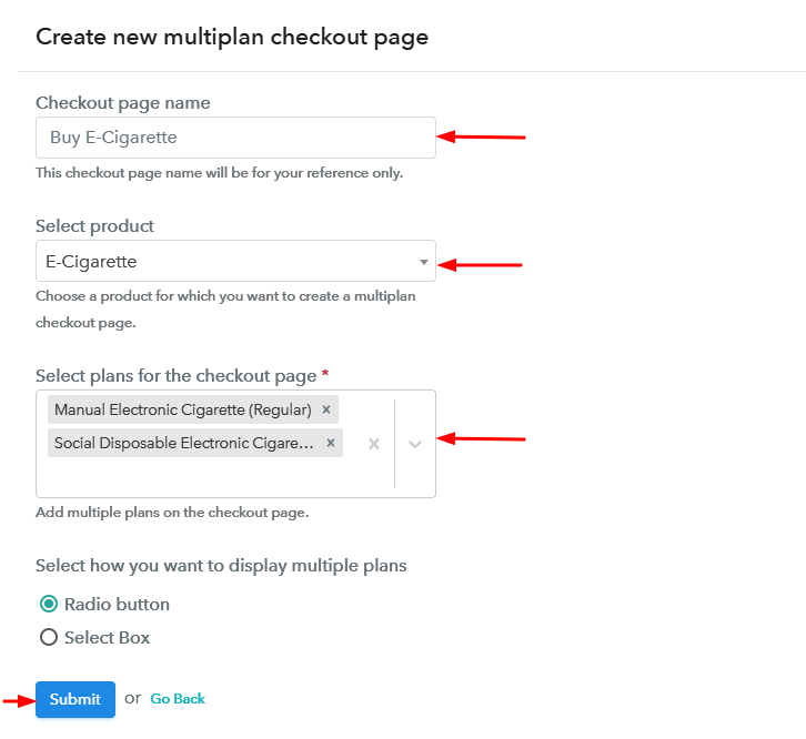 Create Multiplan Checkout Page to Sell E-Cigarette Online