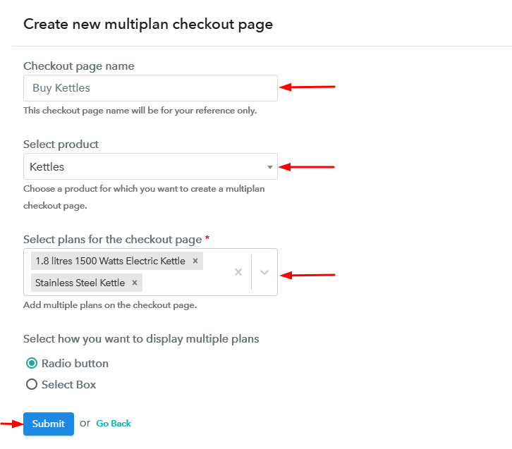 Create Multiplan Checkout Page to Sell Kettles Online