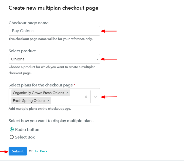 Create Multiplan Checkout to Sell Onions Online