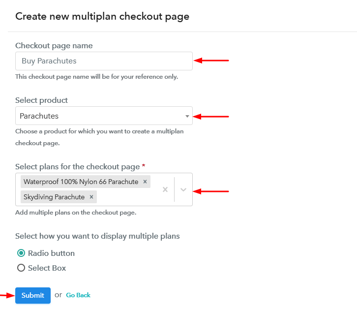 Create Multiplan Checkout Page to Sell Parachutes Online