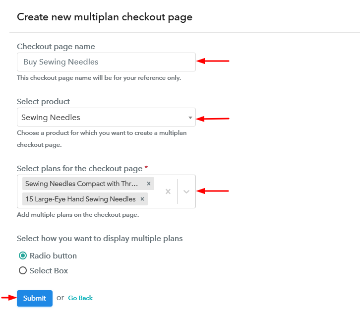 Create Multiplan Checkout to Sell Sewing Needles Online