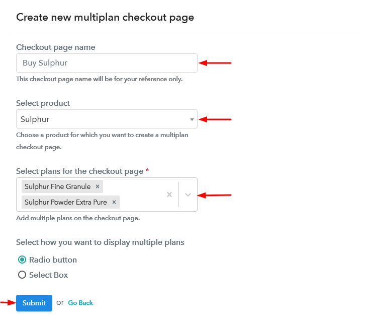 Create Multiplan Checkout to Sell Sulphur Online