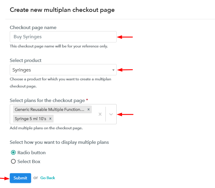 Create Multiplan Checkout to Sell Syringes Online