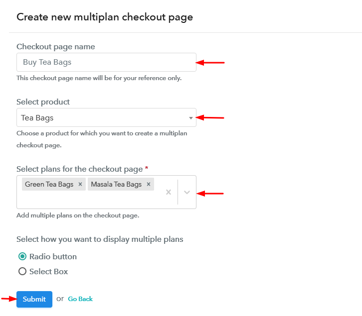 Create Multiplan Checkout Page to Sell Tea Bags Online