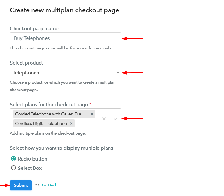 Create Multiplan Checkout to Sell Telephones Online