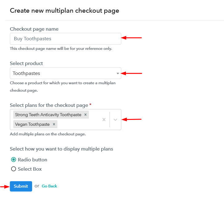 Create Multiplan Checkout to Sell Toothpastes Online