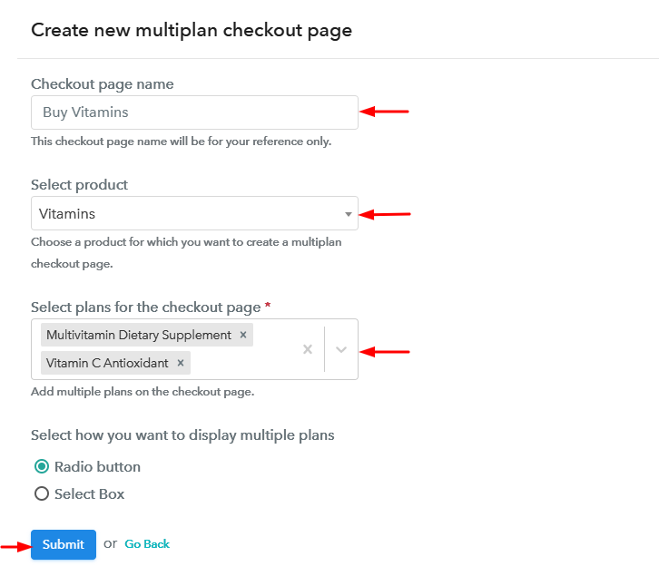Create Multiplan Checkout to Sell Vitamins Online