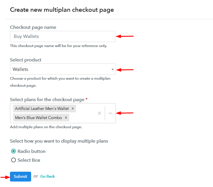 Create Multiplan Checkout Page to Sell Wallets Online