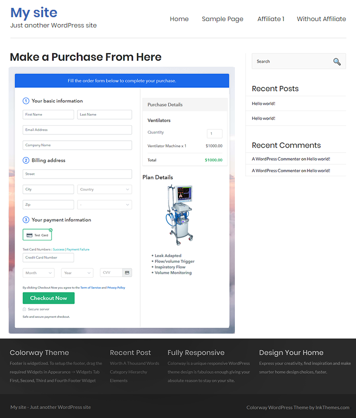 Final Look of your Checkout Page to Sell Ventilators Online