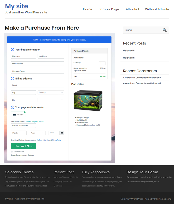 Final Look of your Checkout Page to Sell Aquariums Online