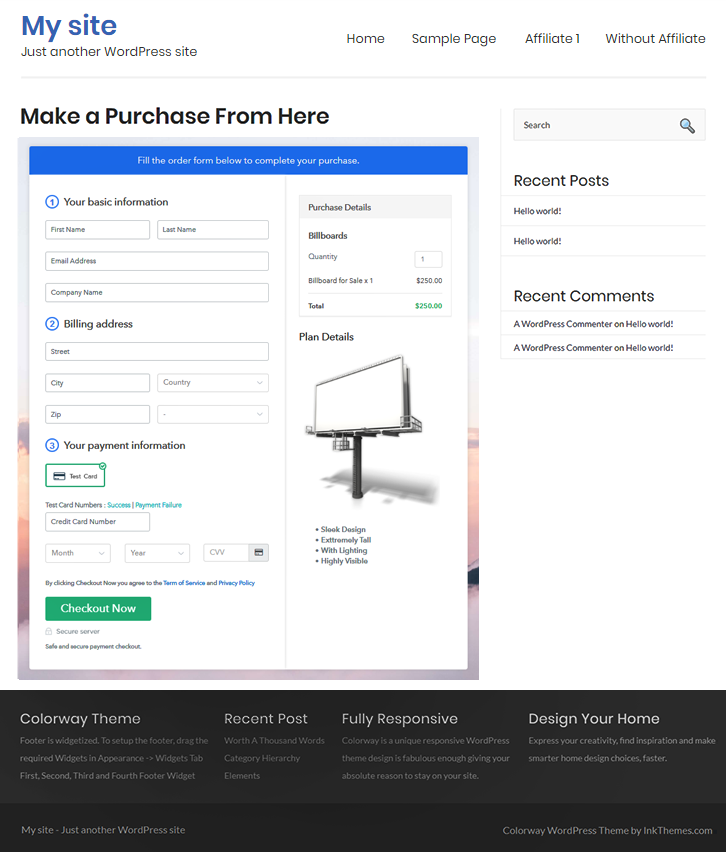 Final Look of your Checkout Page to Sell Billboards Online