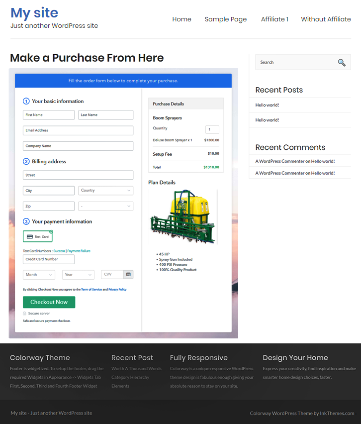 Final Look of your Checkout Page to Sell Boom Sprayers Online