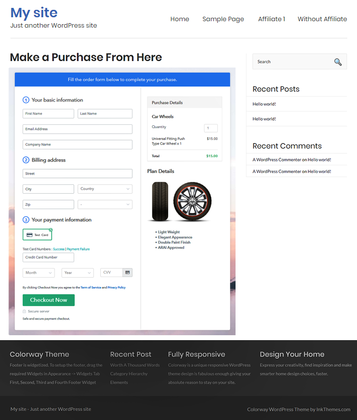 Final Look of your Checkout Page to Sell Car Wheels Online