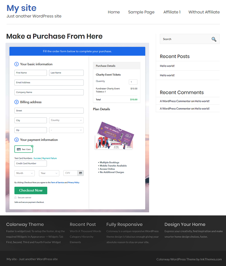 Final Look of your Checkout Page to Sell Charity Event Tickets Online