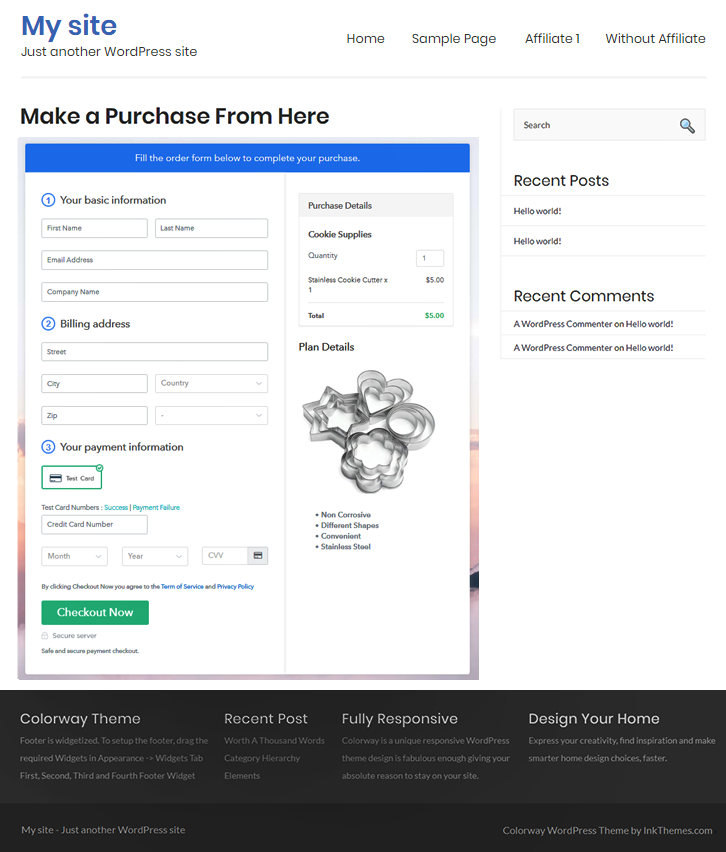 Final Look of your Checkout Page to Sell Cookie Supplies Online