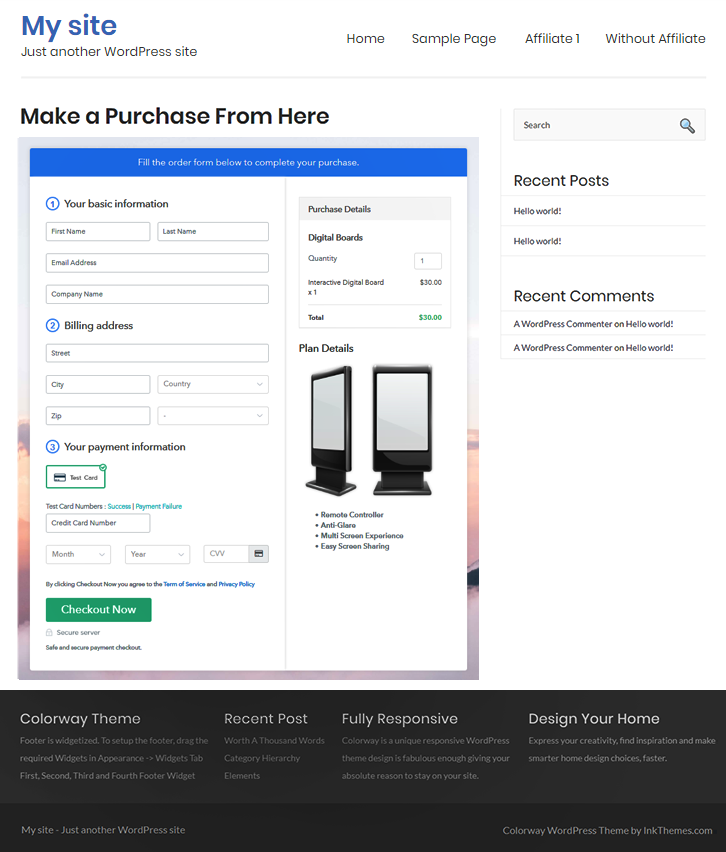 Final Look of your Checkout Page to Sell Digital Boards Online