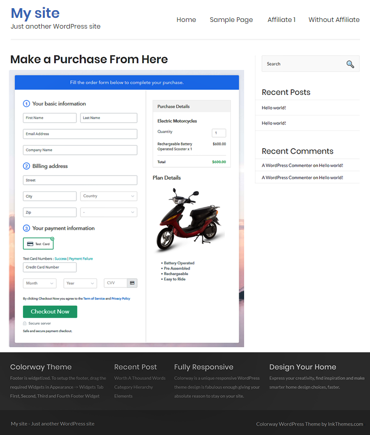 Final Look of your Checkout Page to Sell Electric Motorcycles Online