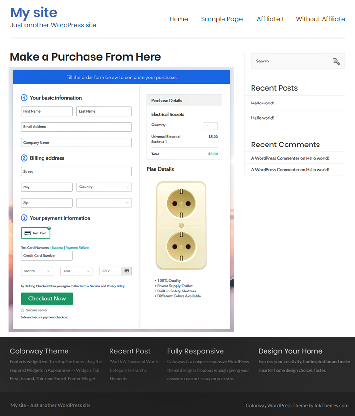 Final Look of your Checkout Page to Sell Electrical Sockets Online