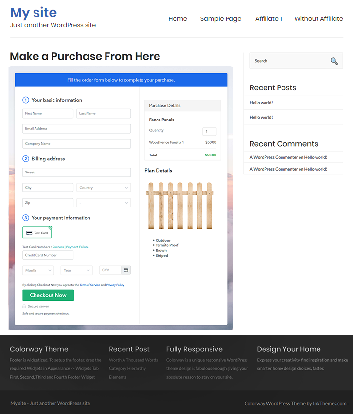 Final Look of your Checkout Page to Sell Fence Panels Online