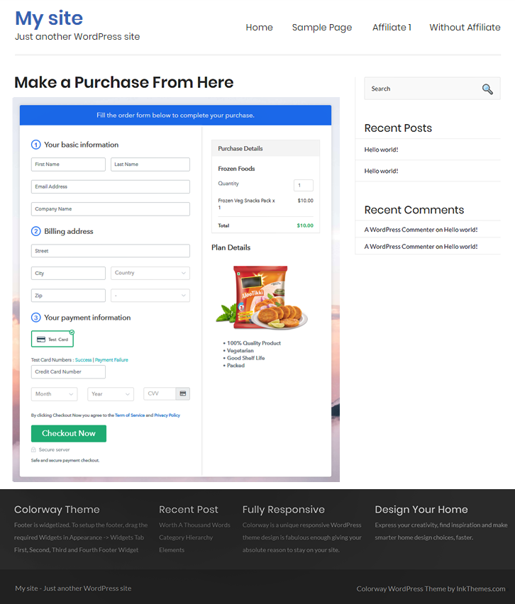 Final Look of your Checkout Page to Frozen Foods Online