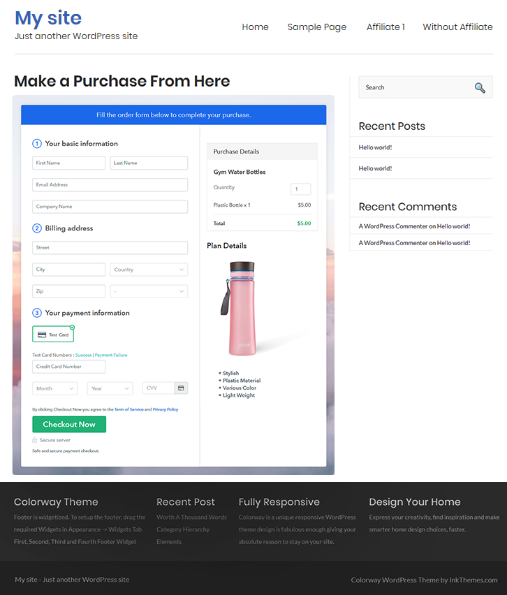 Final Look of your Checkout Page to Sell Gym Water Bottles Online