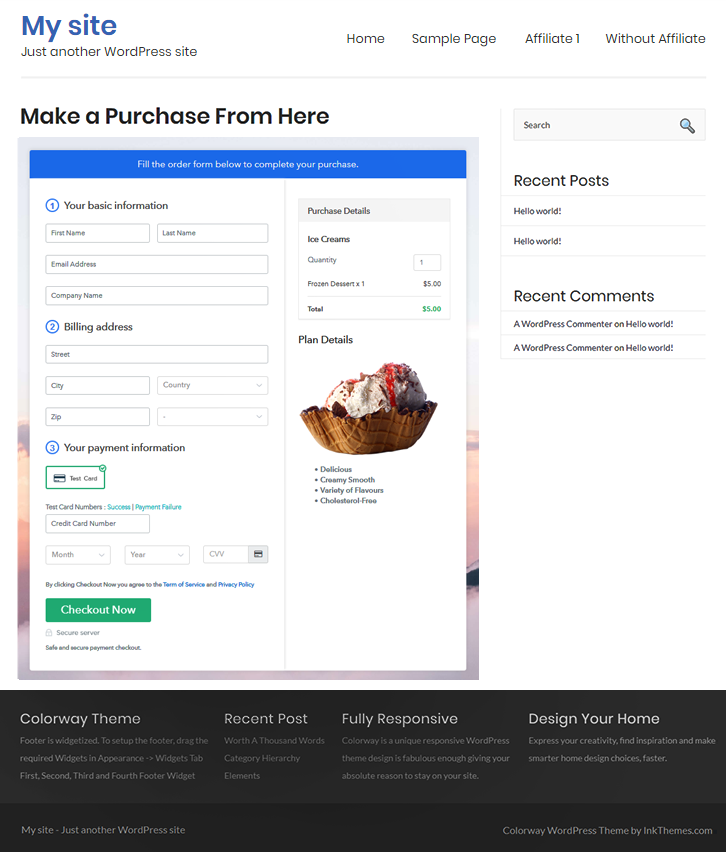 Final Look of your Checkout Page to Sell Ice Creams Online