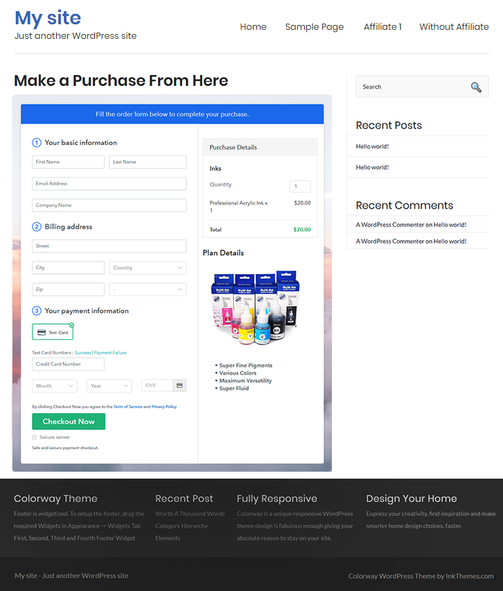 Final Look of your Checkout Page to Sell Inks Online
