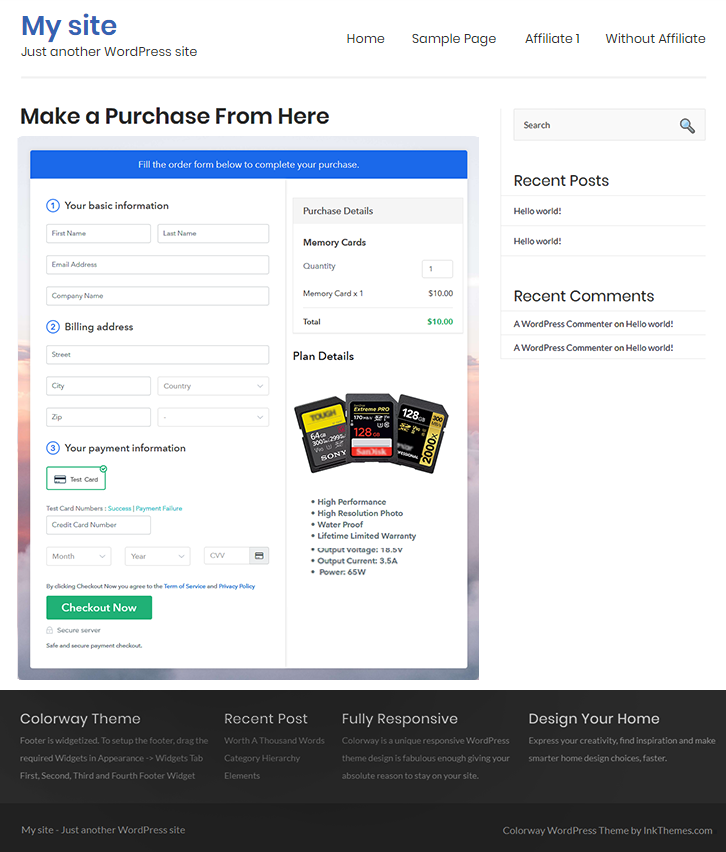 Final Look of your Checkout Page to Sell Memory Cards Online