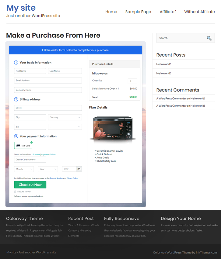Final Look of your Checkout Page to Sell Microwaves Online