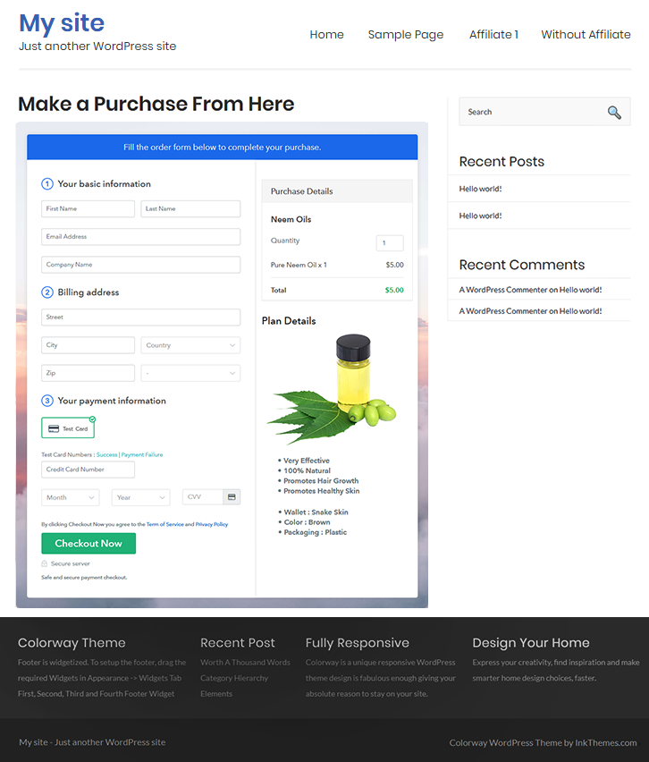 Final Look of your Checkout Page to Sell Neem Oils Online