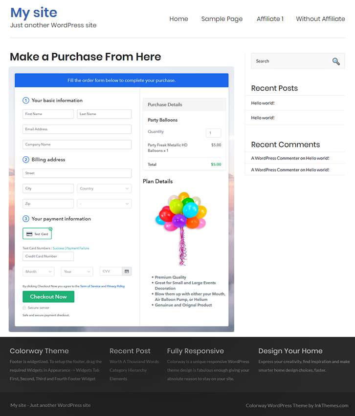 Final Look of your Checkout Page to Sell Party Balloons Online