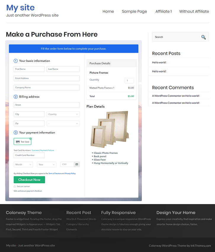 Final Look of your Checkout Page to Sell Picture Frames Online
