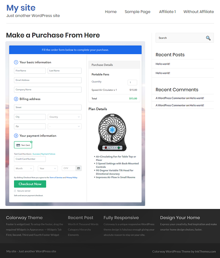 Final Look of your Checkout Page to Sell Portable Fans Online