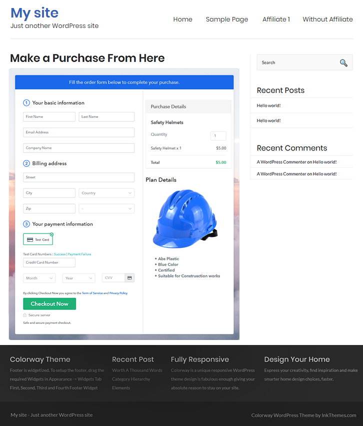 Final Look of your Checkout Page to Sell Safety Helmets Online