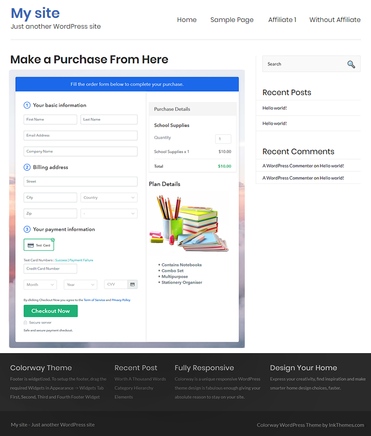 Final Look of your Checkout Page to Sell School Supplies Online
