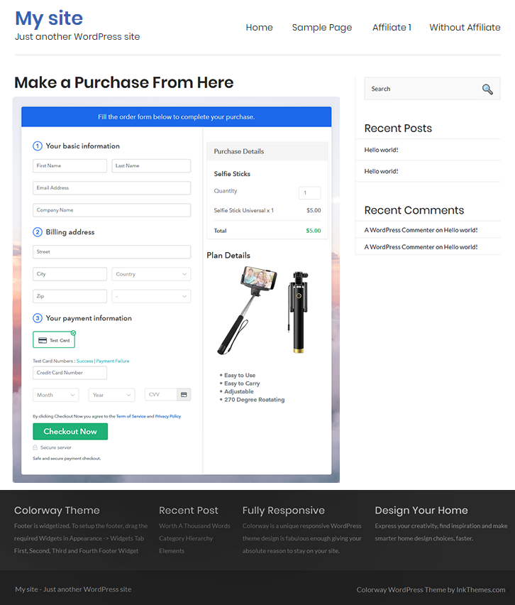 Final Look of your Checkout Page to Sell Selfie Sticks Online