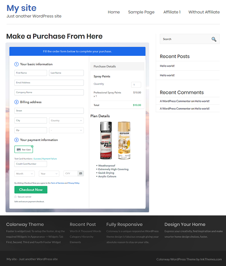 Final Look of your Checkout Page to Sell Spray Paints Online