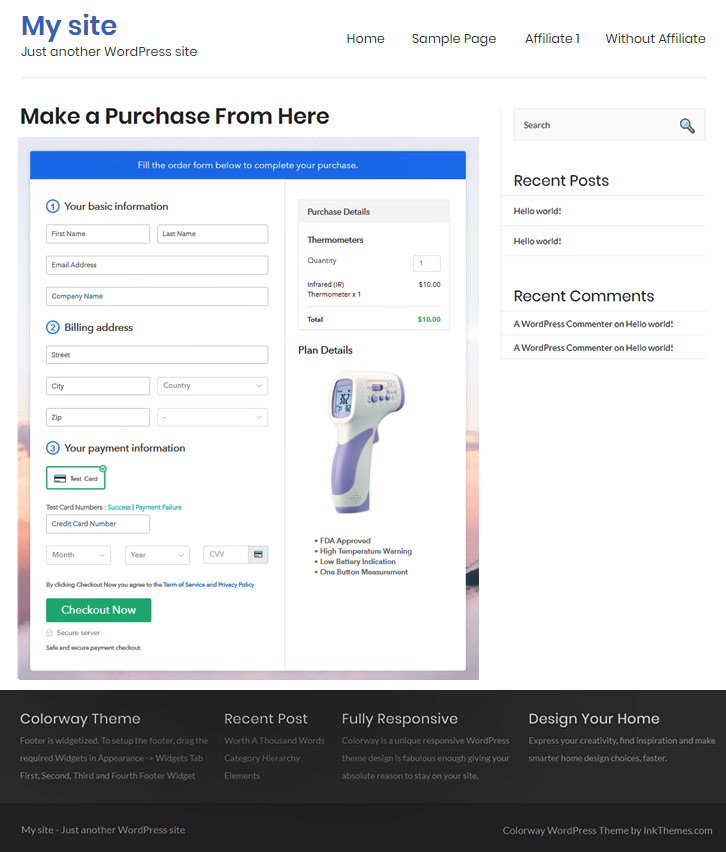 Final Look of your Checkout Page to Sell Thermometers Online