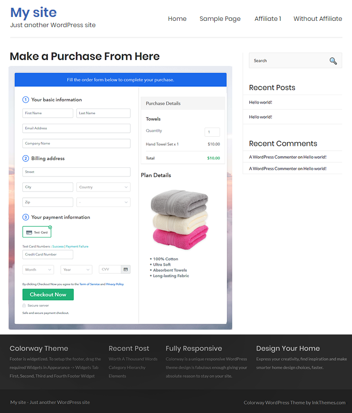 Final Look of your Checkout Page to Sell Towels Online