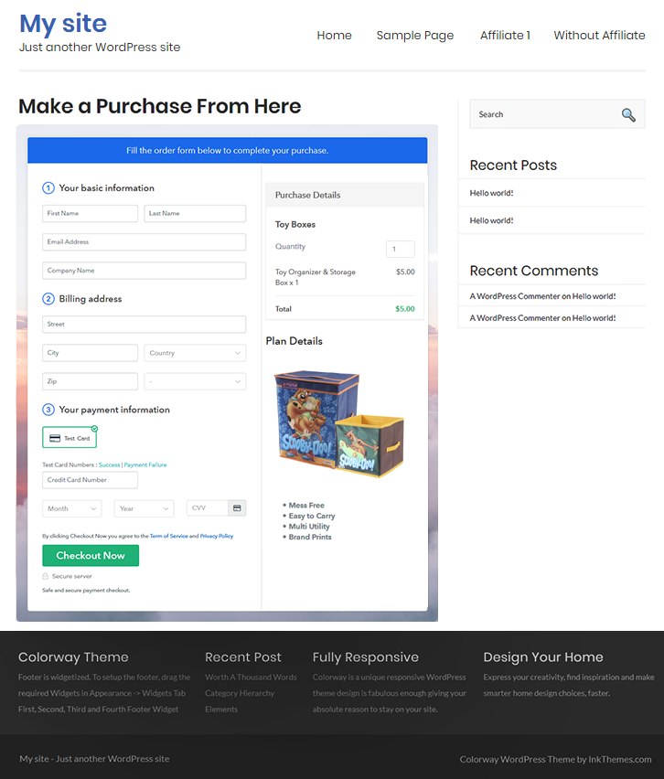 Final Look of your Checkout Page to Sell Toy Boxes Online