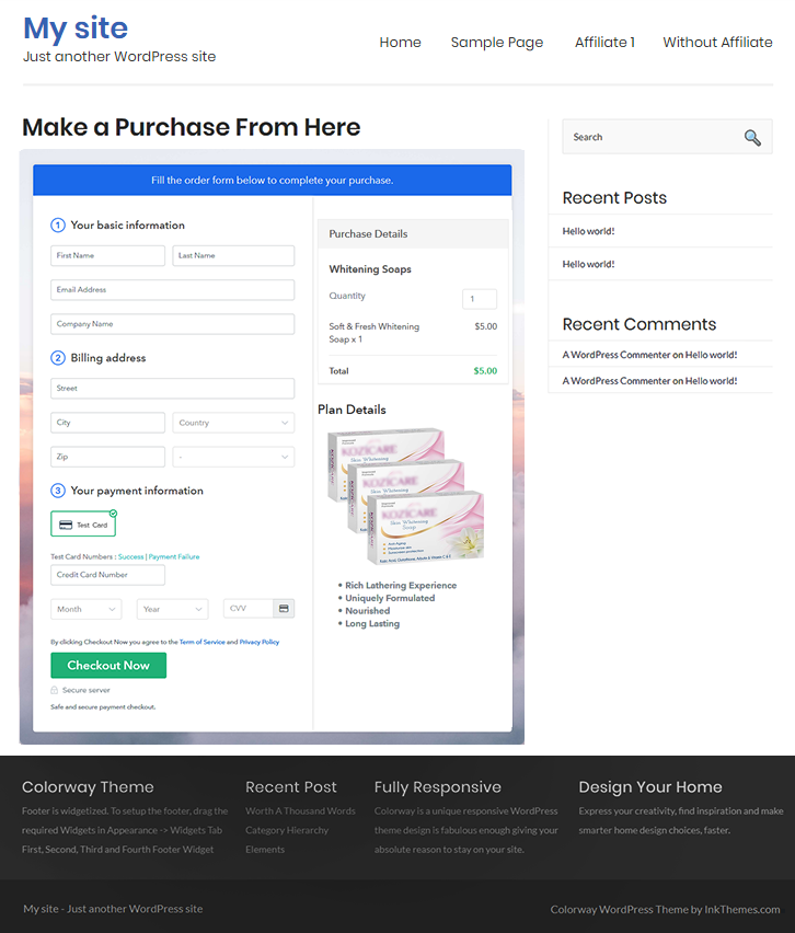 Final Look of your Checkout Page to Sell Whitening Soaps Online
