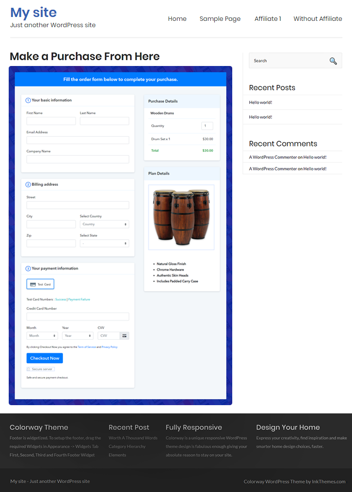 Final Look of your Checkout Page to Sell Wooden Drums Online
