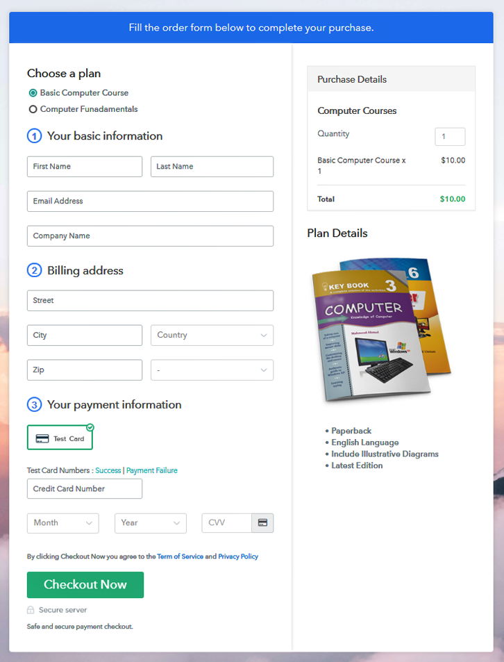 Multiplan Checkout Page to Sell Computer Courses Online