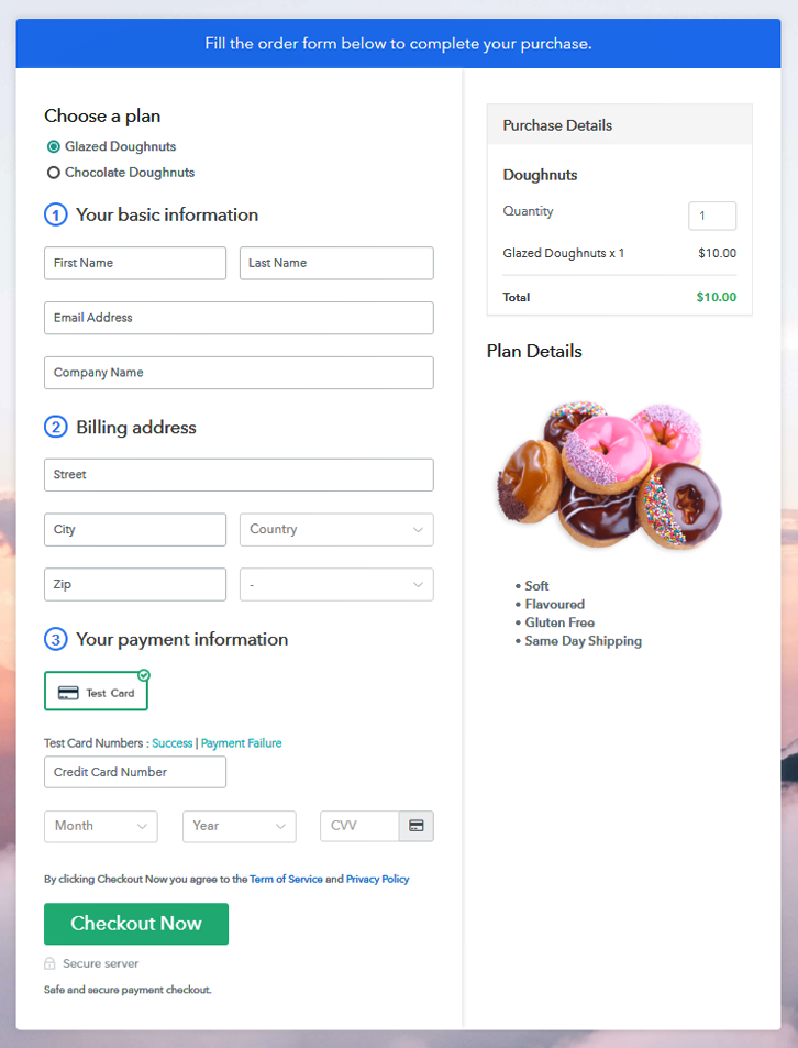 Multiplan Checkout Page to Sell Doughnuts Online
