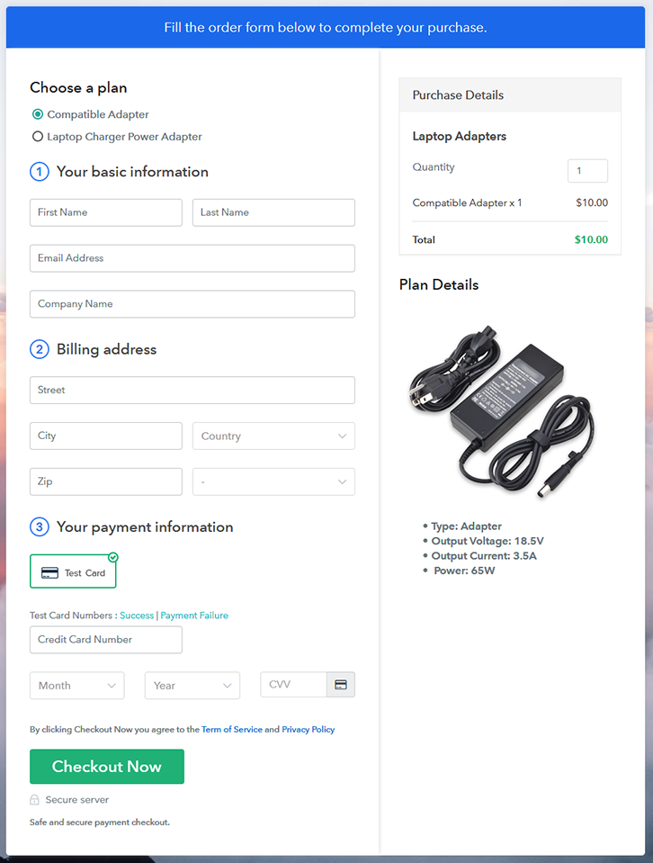 Multiplan Checkout Page to Sell Laptop Adapters Online