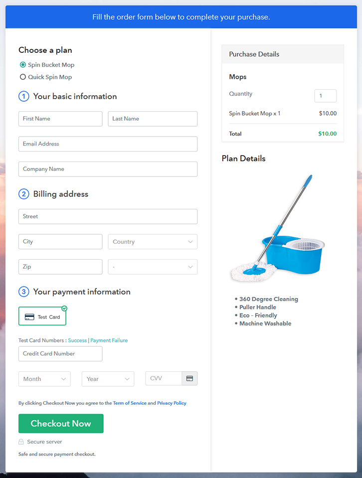 Multiplan Checkout Page to Sell Mops Online