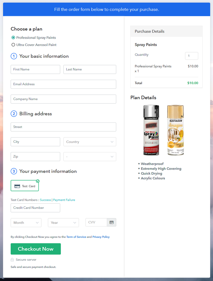 Multiplan Checkout Page to Sell Spray Paints Online