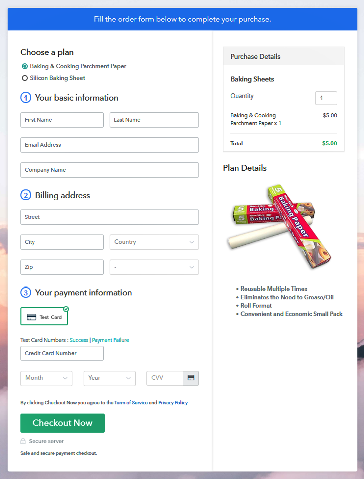 Multiplan Checkout Page to Sell Baking Sheets Online